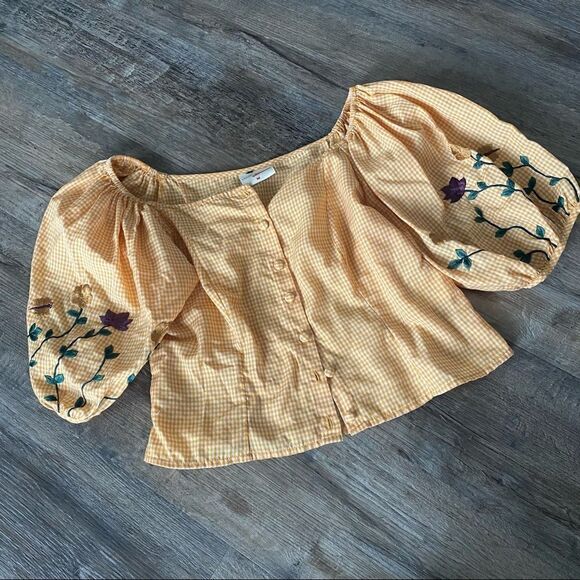 NWT Anthropologie Amabella Embroidered Tangerine Blouse medium - Picture 3 of 8